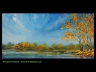 Autumn oil painting: Autumn on the pond.