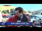 KTVU reporter emotional live shot after nearly hit by car