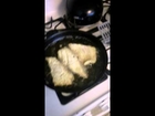 cooking fish while looking for cake pan